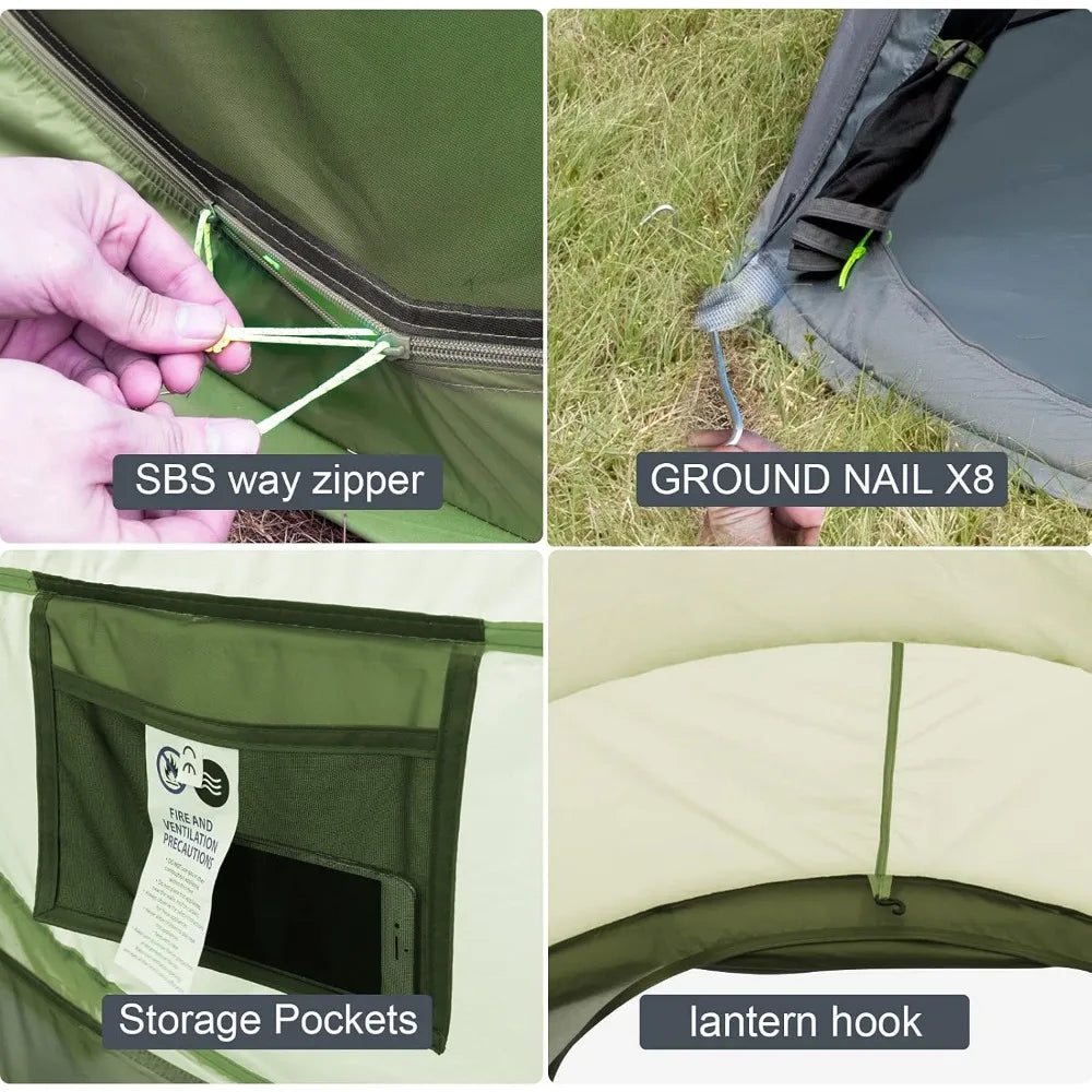 4 Person Pop Up Waterproof Tent Instant Setup Double Door Family Camping Hiking