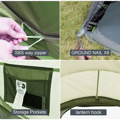 4 Person Pop Up Waterproof Tent Instant Setup Double Door Family Camping Hiking
