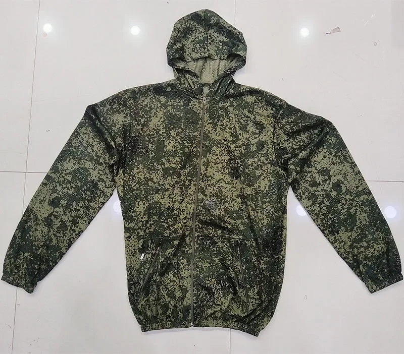 Men Fishing Hiking Sets Outdoor Tactical Mesh Hoodie Mosquito-Proof Set Camping Jacket Elastic Waistband Hunting Pants Men Kids