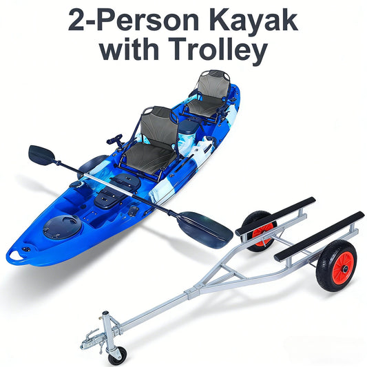 Tandem Fishing Angler Kayak 12 5ft Sit on Top Boat 2-3 Persons 550 Lbs Capacity Stable W Hull Water Sports Family Adventure