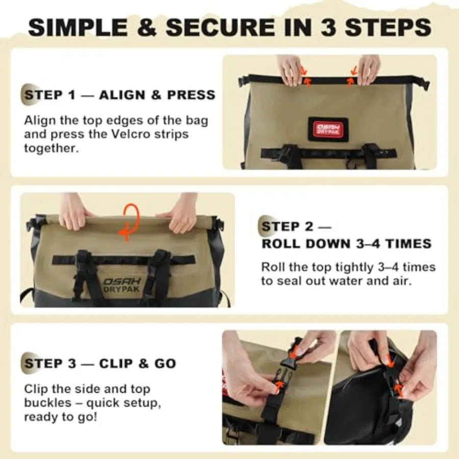 Waterproof Duffel Bag 25L/40L/60L Heavy-Duty Roll-Top Dry Bag for Motorcycle Travel Camping Boating Kayaking Outdoor Adventure