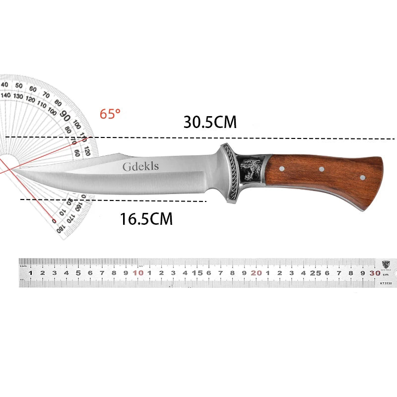 Outdoor Hunting Knife Camping High-Quality Professional Self-Defense Multi-Functional Portable Carnivorous Straight Knife, 12 in