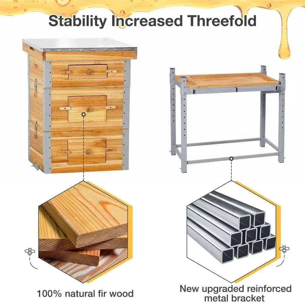 Bee Hive Box Starter Kit with Metal Stand Cedarwood Beehive with 10 Medium amp 20 Deep Frames, Full Beeswax Coating, Outdoor Ba