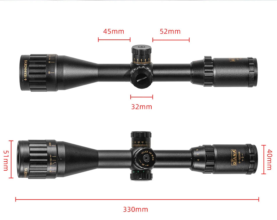 DIANA 4-16x44 Tactical Riflescope Optic Sight Green Red Illuminated Hunting Scopes RU Rifle Scope Sniper Airsoft Air Gun S