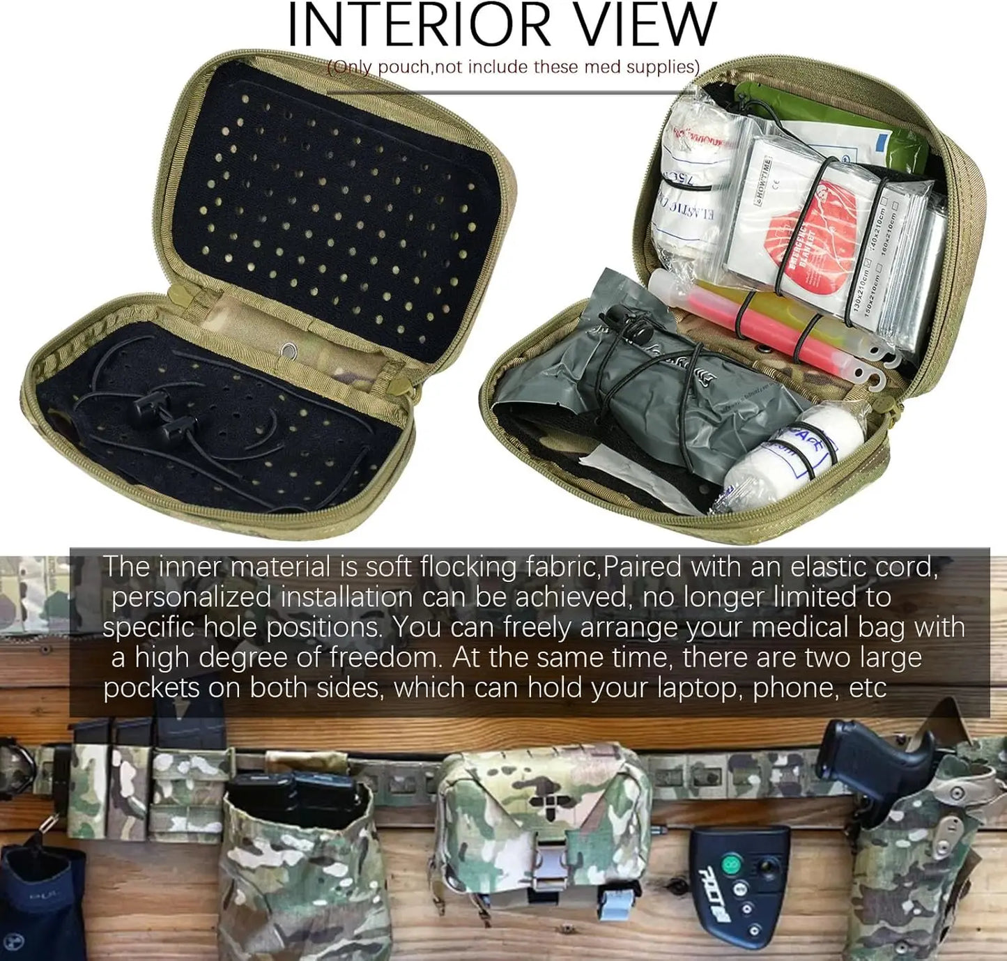 Rapid Deployment Tactical MOLLE Trauma Kit Pouch, Quick Release Tear-Off Medical First Aid Organizer with Red ID for Emergency Survival