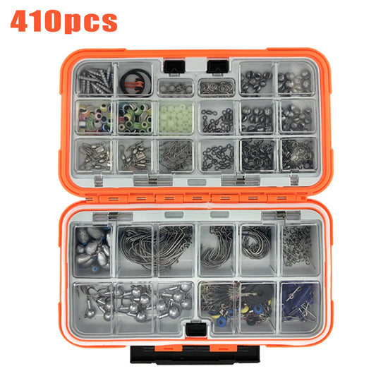170-410pcs Professional Fishing Kit with Tackle Box,Hooks Sinkers Swivels for Bass Trout Saltwater Fishing | Premium Rust-Proof