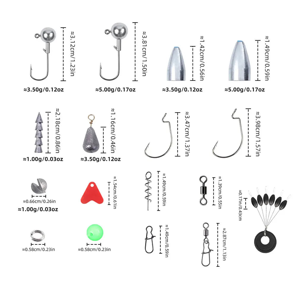 170pcs Fishing Tools Accessories Kit Set with Fishing Box Fish Hooks Swivels Sinkers Fishing Accessories Kit Gifts for Men