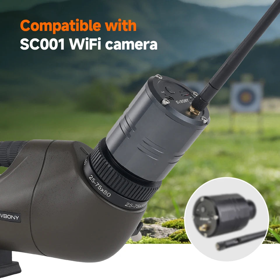 Svbony SV29 Spotting Scope 25-75x80mm FMC 57° Wide Angle Removable 1.25" Eyepiece Telescope for Target Shooting Archery