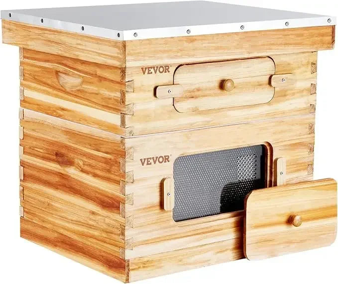 Bee Hive 20 Frame Bee Hives Starter Kit, Beeswax Coated Fir Wood, 1 Deep + 1 Medium Bee Boxes