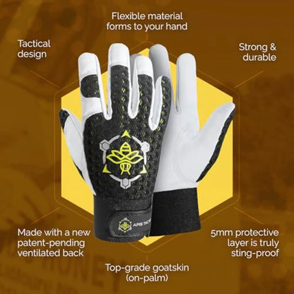 Premium Beekeeping Goatskin Gloves w/Highest Patented Ventilation and Dexterity - Beekeping Supplies