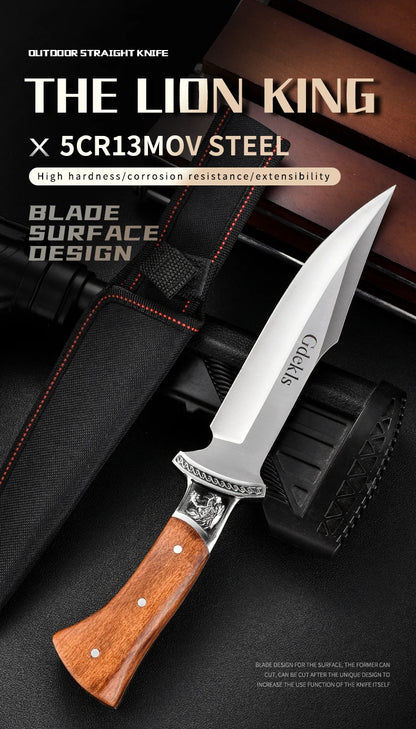 Outdoor Hunting Knife Camping High-Quality Professional Self-Defense Multi-Functional Portable Carnivorous Straight Knife, 12 in
