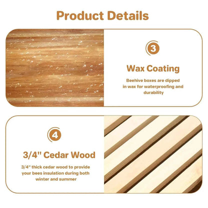 10-Frame Complete Beehive Kit, Wax Coated Bee Hives for Beginner, Includes 1 Deep Box and 1 Medium Bee Box with Acrylic Window, Beehives Frames and Wax Foundations for Beekeeping Supplement