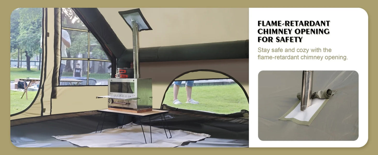 SENLEETO 129 Square Feet Inflatable Glamping Tent 4-8 Person for Camping,4 Season Blow up Tent with Stove Jack&AC Vent,Easy Setup Air Tent with High Pressure Pump
