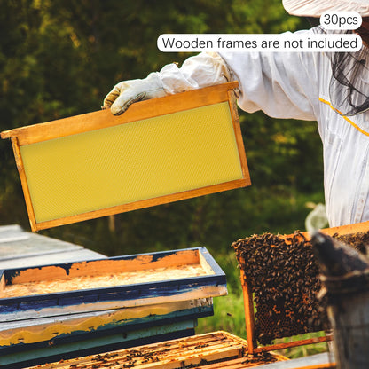 30-Pack Natural Beeswax Hive Foundations Beekeeper's Starter Kit 7.68x16.34" Beekeeping Sheets for Increased Honey Production