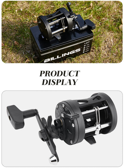 BILLINGS Trolling Drum Fishing Reels 33LB Max Drag 3.8:1 Gear Ratio High Toughness Body Freshwater & Saltwater Universal Bait Caster Fishing Reel