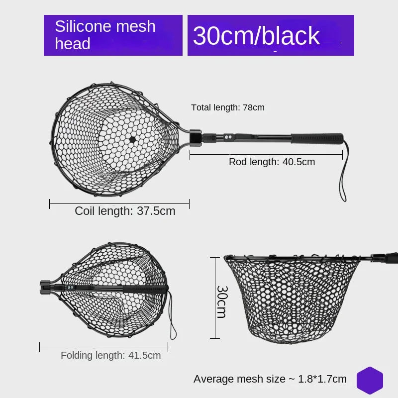 LINNHUE Fishing Nets Folding Laning Net Cheap Price Rubber/Silicone Mesh Catch 14kg Fish Lure Fishing Tool Anglers Accessory