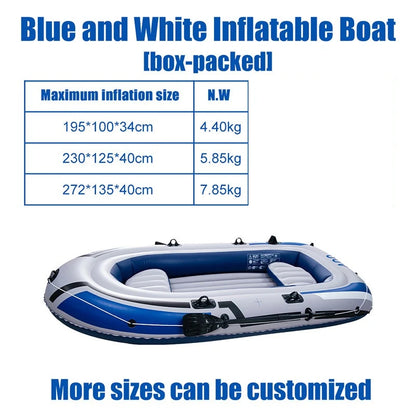2-4 Person Inflatable Kayak Boat, Heavy Duty PVC Raft Canoe for Fishing Rafting Water Sports, Blue White & Yellow
