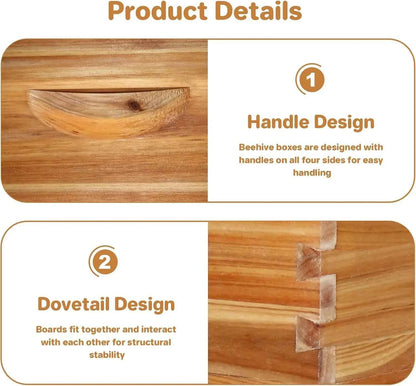 10-Frame Deep Brood Box, Wax Coated Bee Hives Deep Box with Beehives Frames and Wax Foundations, Langstroth Hive Body Brood Box for Beekeeping Supplement (Unassembled)