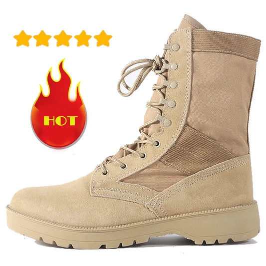 Cowhide Men Tactical Desert Boots Outdoor Combat Lightweight Non-Slip Hiking