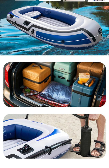 2-4 Person Inflatable Kayak Boat, Heavy Duty PVC Raft Canoe for Fishing Rafting Water Sports, Blue White & Yellow