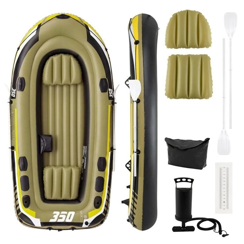 Heavy-Duty Inflatable Boat 4-Person Fishing Raft Set-Green