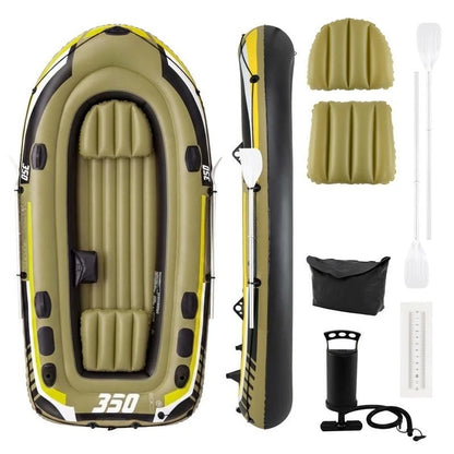 Heavy-Duty Inflatable Boat 4-Person Fishing Raft Set-Green