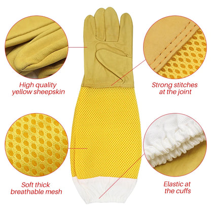 Beekeeper Beekeeping Gloves Protective Sleeves Ventilated Professional Anti Bee for Apiculture Beekeeper Prevent Beehive tools