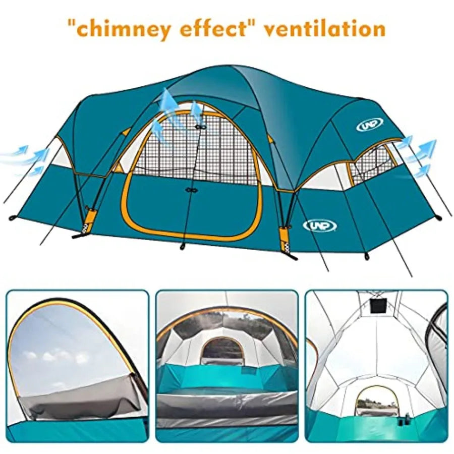 Camping Tent 10-Person-Family  5 Large Mesh Windows Double Layer 2 Room Waterproof