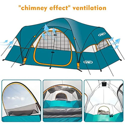 Camping Tent 10-Person-Family  5 Large Mesh Windows Double Layer 2 Room Waterproof