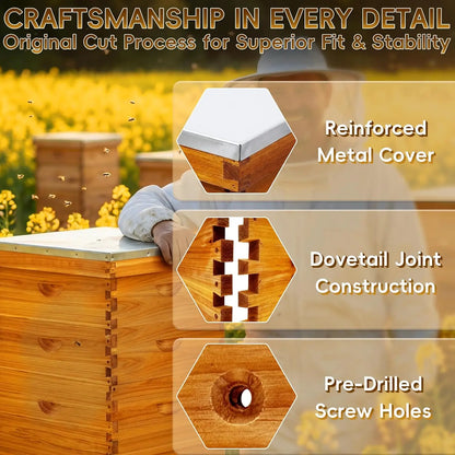 10-Frame Langstroth Beehive Beeswax Coated, Complete Bee Hive Kit Include Bee Frames and Waxed Foundation Sheets, Customized