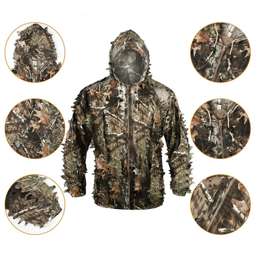 Outdoor Ghillie Suit Camouflage Clothes Jungle Suit CS Training Leaves Clothing Hunting Suit Pants Hooded Jacket Men Women Kids