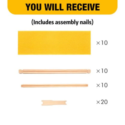 Honey Lake Medium Beehive Frames and Foudations Kit10 Pack Super Wooden Frames and Beeswax Dipped Plastic Foundations for Beeke