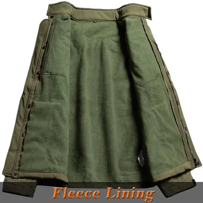 Tactical Sets Mens Thicken Outdoor Soft Shell Warm Fleece Jackets Waterproof Wear Resistant Multi Pocket Pants Hunting Clothes