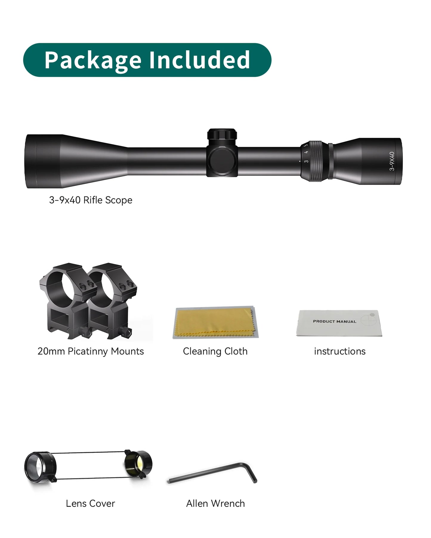 HT 3-9x40 SFP Hunting Scope Rifle Scope FMC Hunting Optics with Free Scope Rings for Outdoor Hunting Training