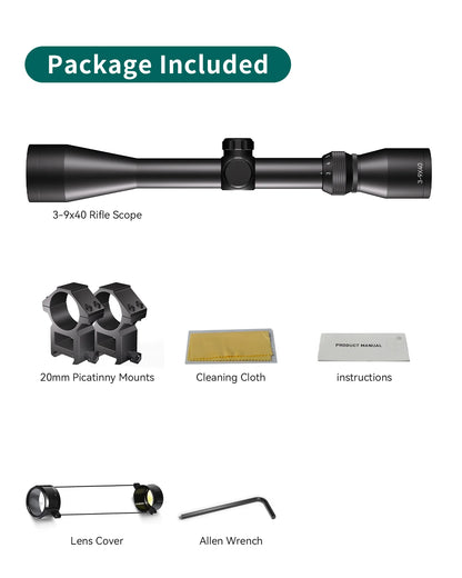 HT 3-9x40 SFP Hunting Scope Rifle Scope FMC Hunting Optics with Free Scope Rings for Outdoor Hunting Training