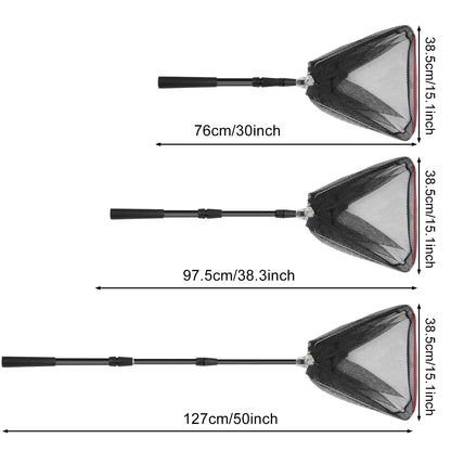 Fishing Landing Net Aluminum Alloy Durable Telescoping Extend to 190cm/130cm/55cm Folding Mesh Safe Fish Catching Releasing