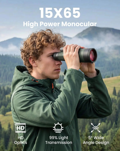 High Powered 15x65 Monocular Telescope with Phone Adapter&Tripod - BAK4 Prism FMC Lens for Bird Watching Travel Hiking