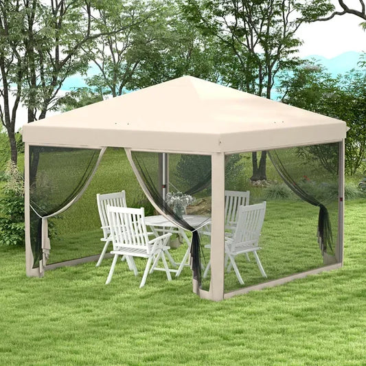 10x10ft Pop Up Canopy Tent 210D Oxford Fabric with Mesh Screen Room Height Adjustable Outdoor Shelter Tent for Party Camping