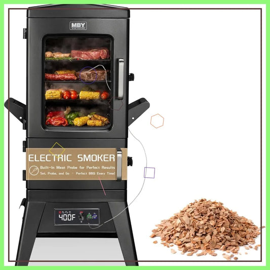 Large Vertical Electric Smoker Grill - 633 sq in, 4 Racks, Built-in Meat Probe, Weather-Resistant Cover for BBQ