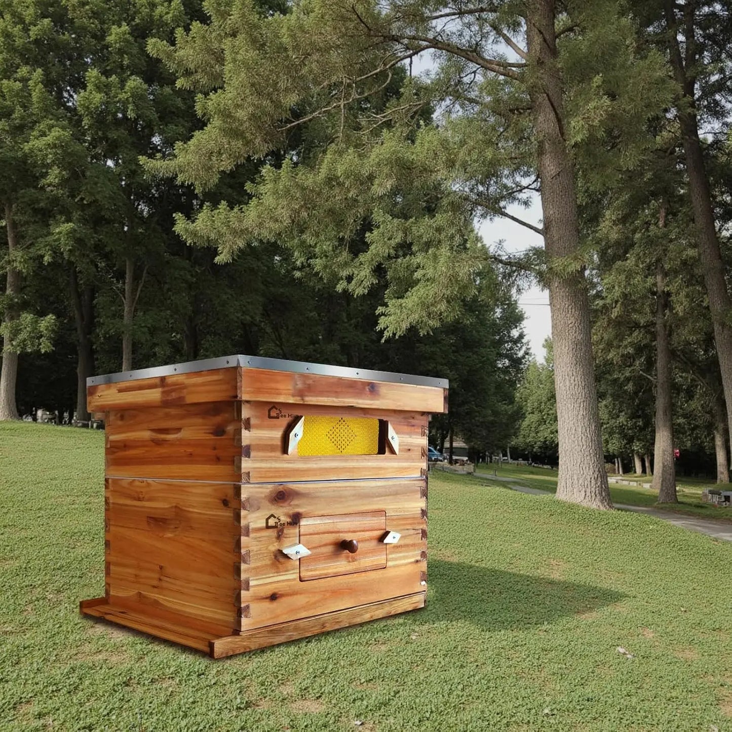 10-Frame Complete Beehive Kit, Wax Coated Bee Hives for Beginner, Includes 1 Deep Box and 1 Medium Bee Box with Acrylic Window, Beehives Frames and Wax Foundations for Beekeeping Supplement