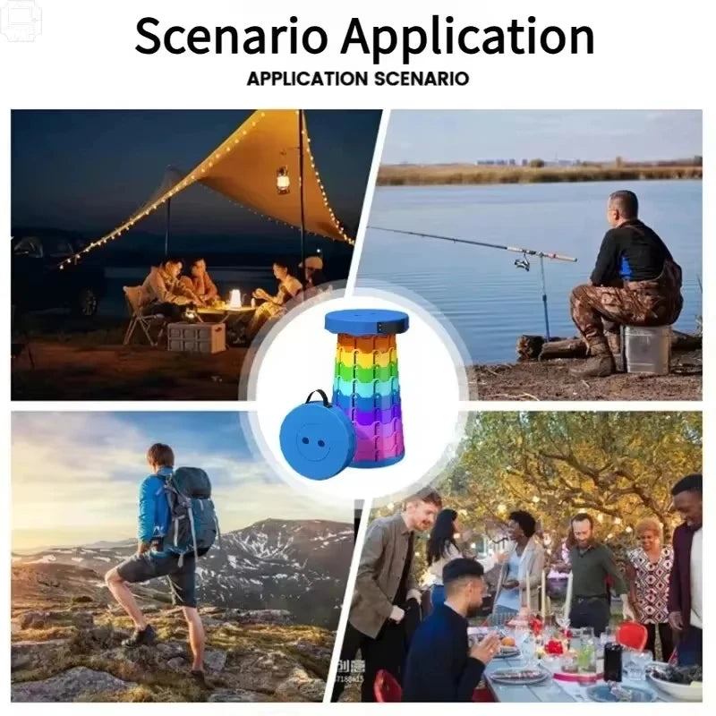 Rainbow Folding Stool, Adjustable Height PP Portable Collapsible Seat for Camping, Fishing, Hiking & Outdoor Activities