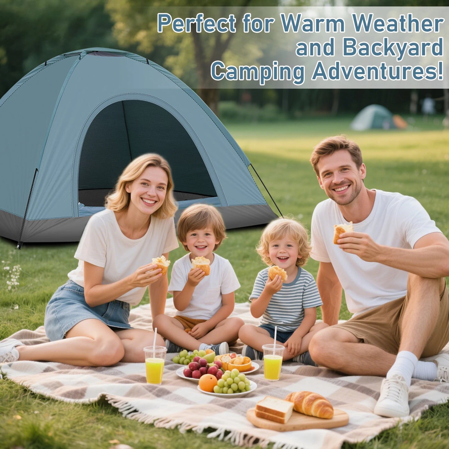 3-4 Person Camping Dome Tent, Spacious, Windproof & Rainproof for Outdoor Travel