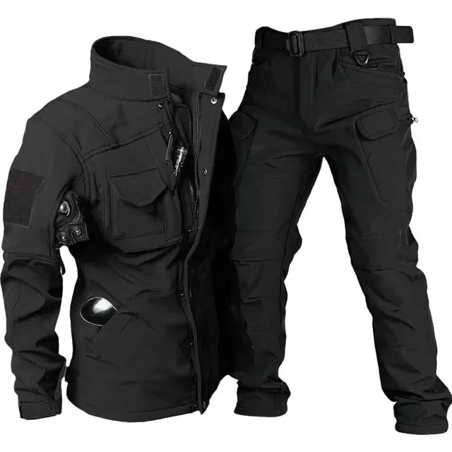 Tactical Sets Mens Thicken Outdoor Soft Shell Warm Fleece Jackets Waterproof Wear Resistant Multi Pocket Pants Hunting Clothes