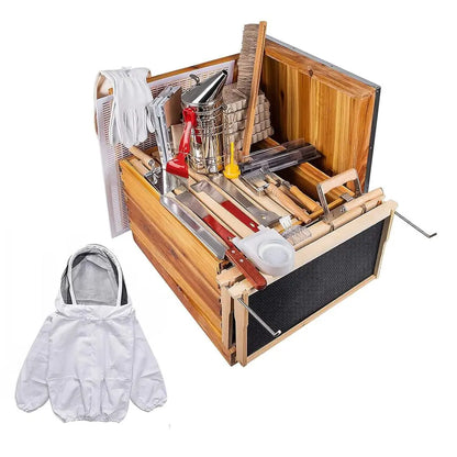 10-Frame Beehive Kit with 24-Piece Beekeeping Tools, Wax-Coated and Painted Hive Boxes, Professional Starter Equipment