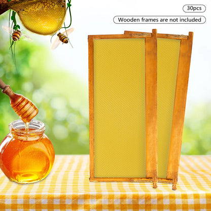30-Pack Natural Beeswax Hive Foundations Beekeeper's Starter Kit 7.68x16.34" Beekeeping Sheets for Increased Honey Production