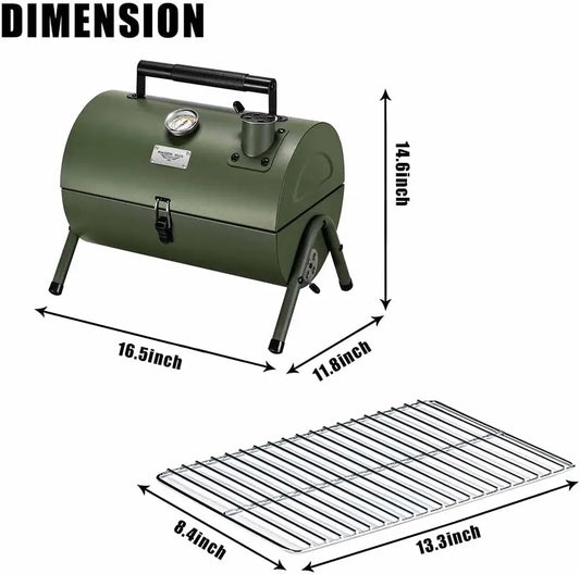 Adjustable Portable Charcoal Grill, Multi-functional Metal BBQ Smoker for Outdoor Hiking Picnic (Green)