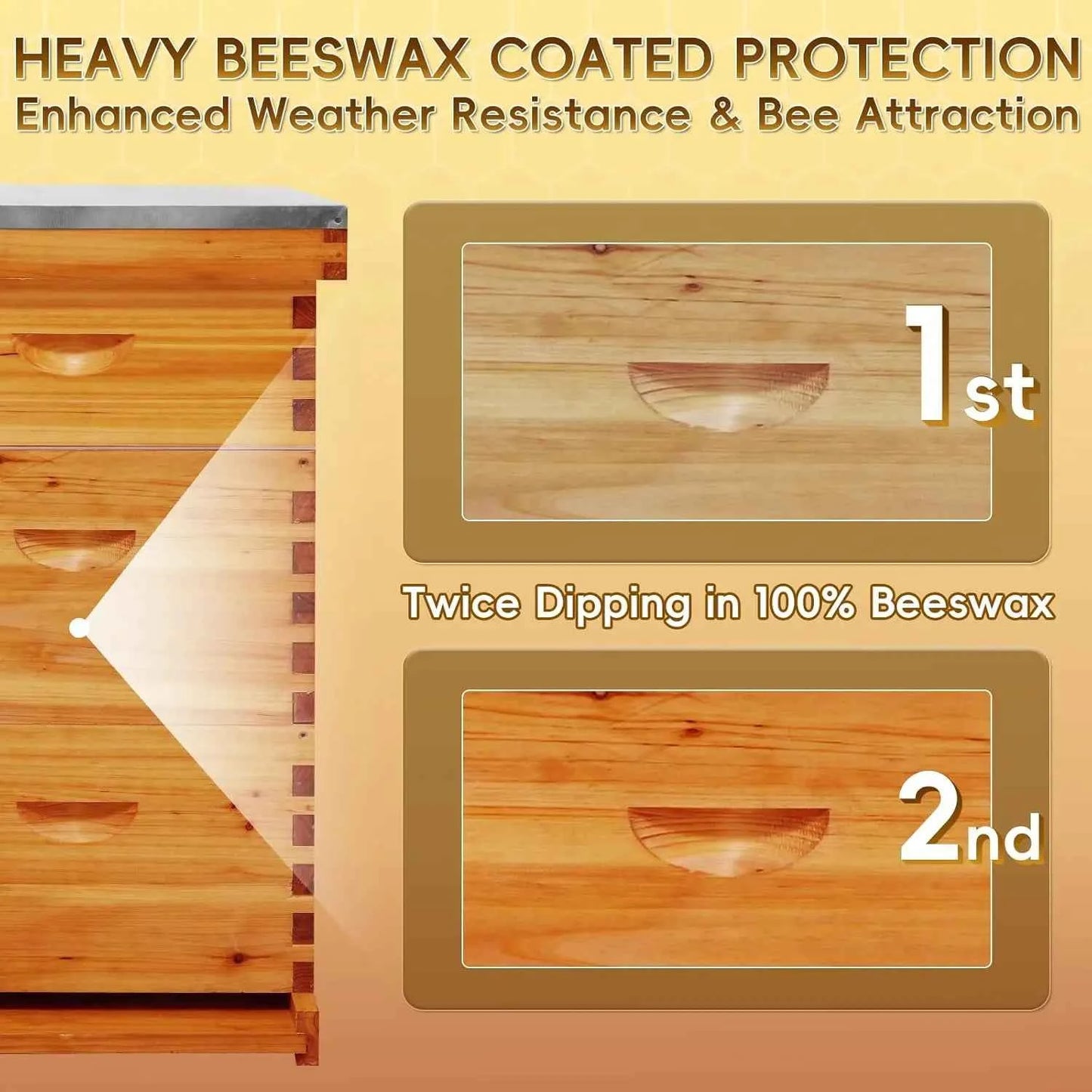 10-Frame Langstroth Beehive Beeswax Coated, Complete Bee Hive Kit Include Bee Frames and Waxed Foundation Sheets, Customized