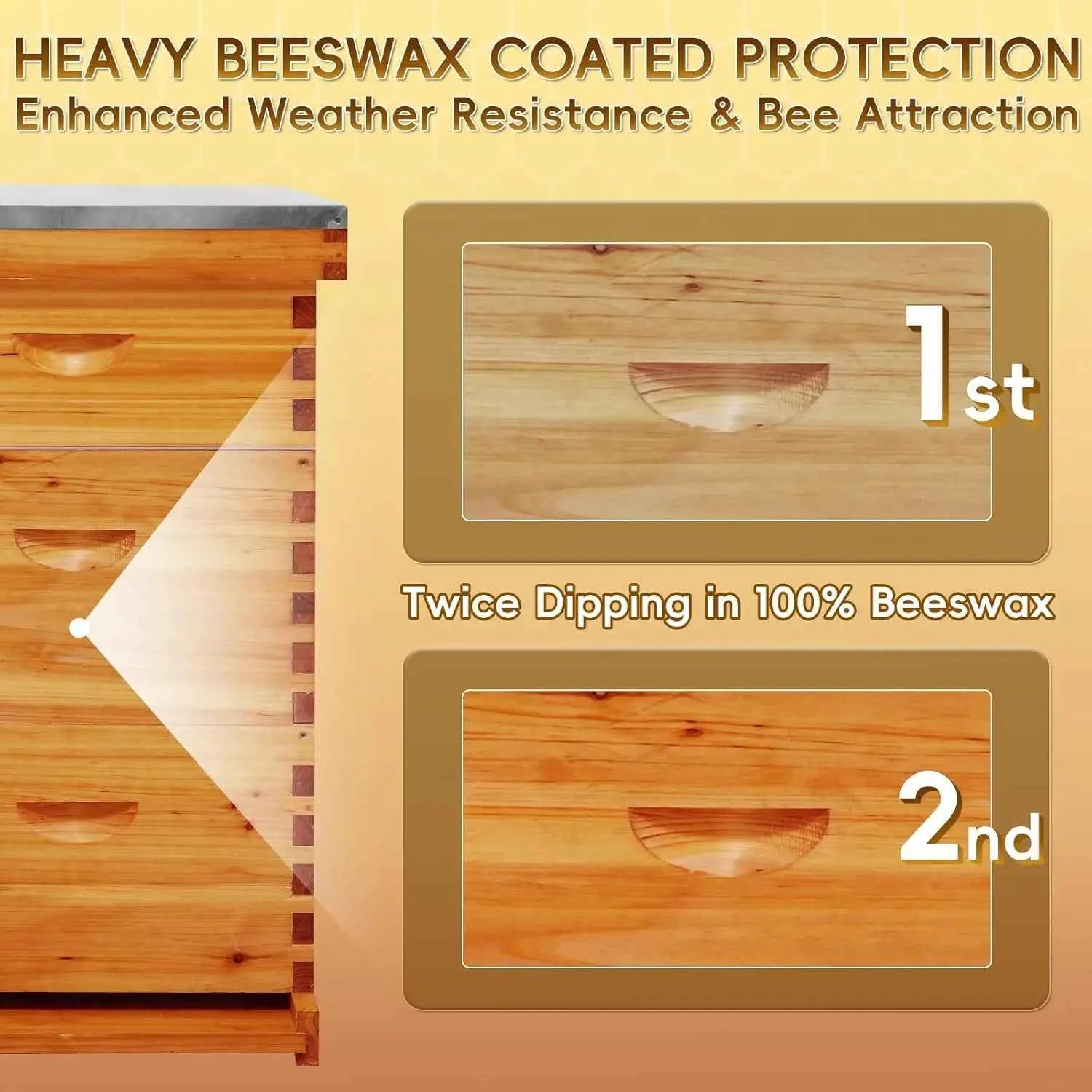 10-Frame Langstroth Beehive Beeswax Coated, Complete Bee Hive Kit Include Bee Frames and Waxed Foundation Sheets, Customized