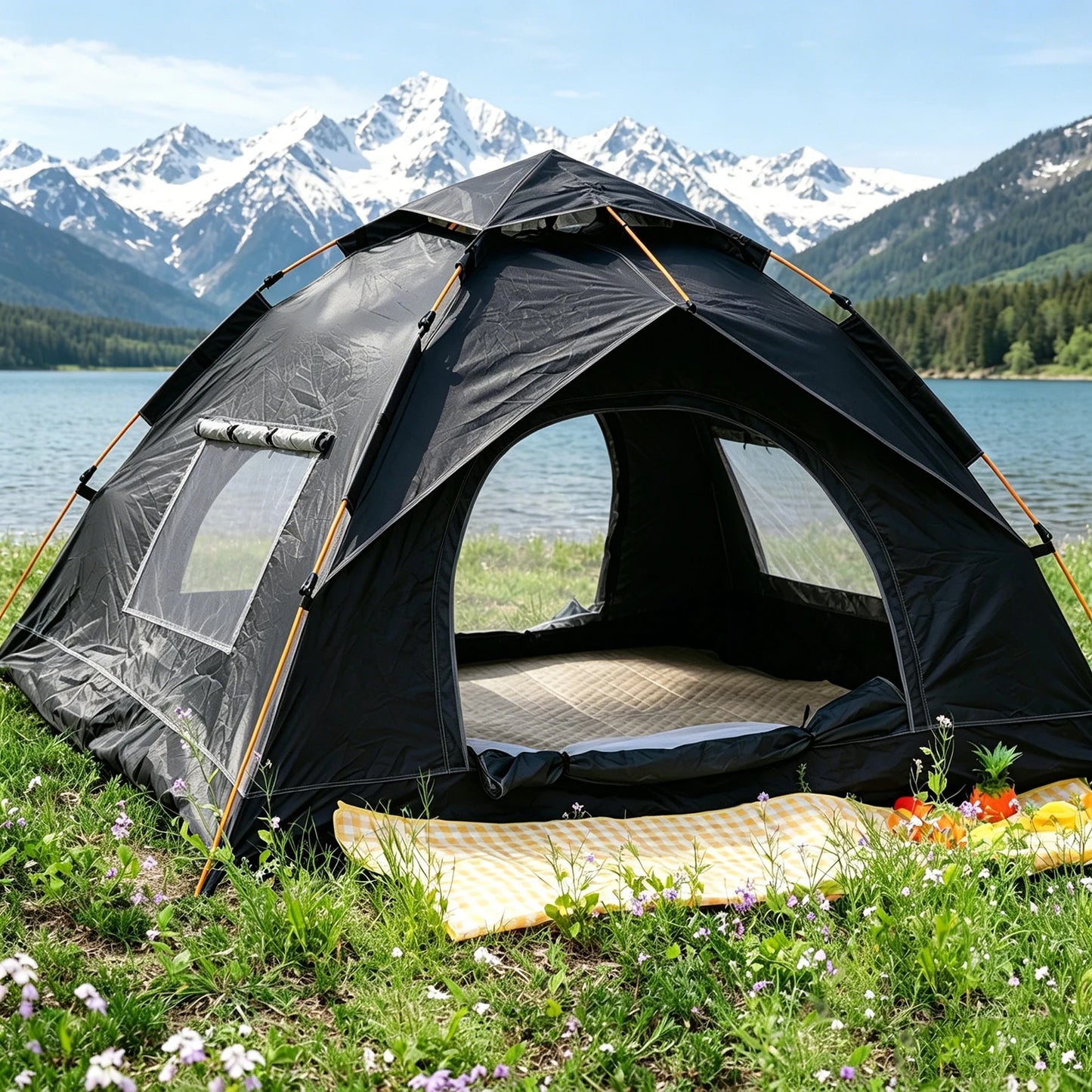 PAKICETUS 1-3 Person Pop Up Camping Tent, 60s Fast Setup Dual Door Portable Dome Tent with Storage Bag for Backpacking Hiking Outdoor Backyard Use