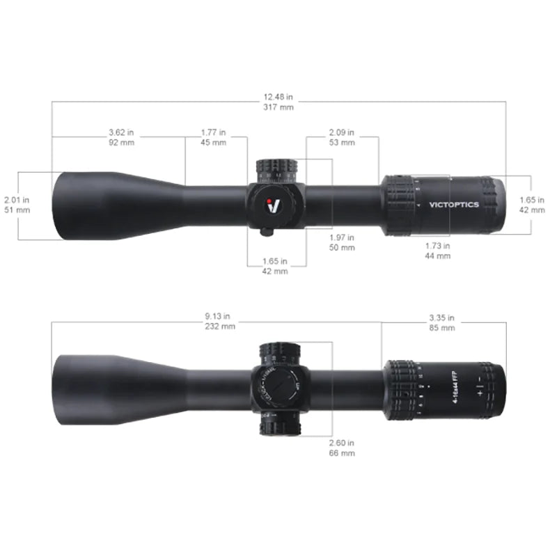 Victoptics S4 4-16x44 FFP&SFP Riflescope FMC 1/10 MIL Turret Lock,With Power Ring Lever,Sunshade,Big Side Wheel